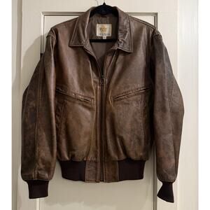 Vintage Golden Bear Brown Leather Bomber Jacket USA Made Sz 42 Retro Aviator